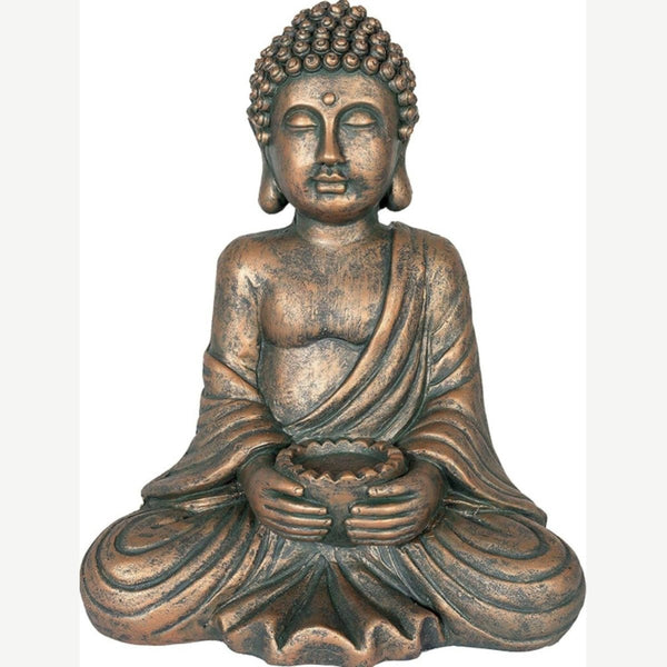 La Hacienda Seated Buddha Medium, Bronze Finish Resin Lotus Position Garden Statue for Patio and BBQ Area