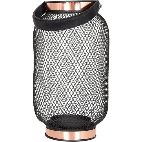 La Hacienda Zora Lantern Large, Black Mesh and Rose Gold Candle Lantern for Patio, Garden and Indoor Use