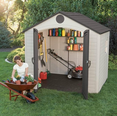 Lifetime 8 ft x 5 ft Outdoor Storage Shed - HDPE Walls, Steel Reinforced, Lockable Entry - Durable Solution for Garden Tools and Equipment