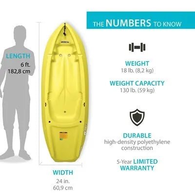 Lifetime Wave 72 Youth Kayak With Paddle - Yellow (6Ft, Capacity Up To 59Kg)