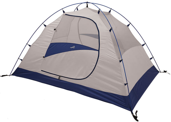 ALPS Mountaineering Lynx 4 tent with rainfly, gray and navy, front view