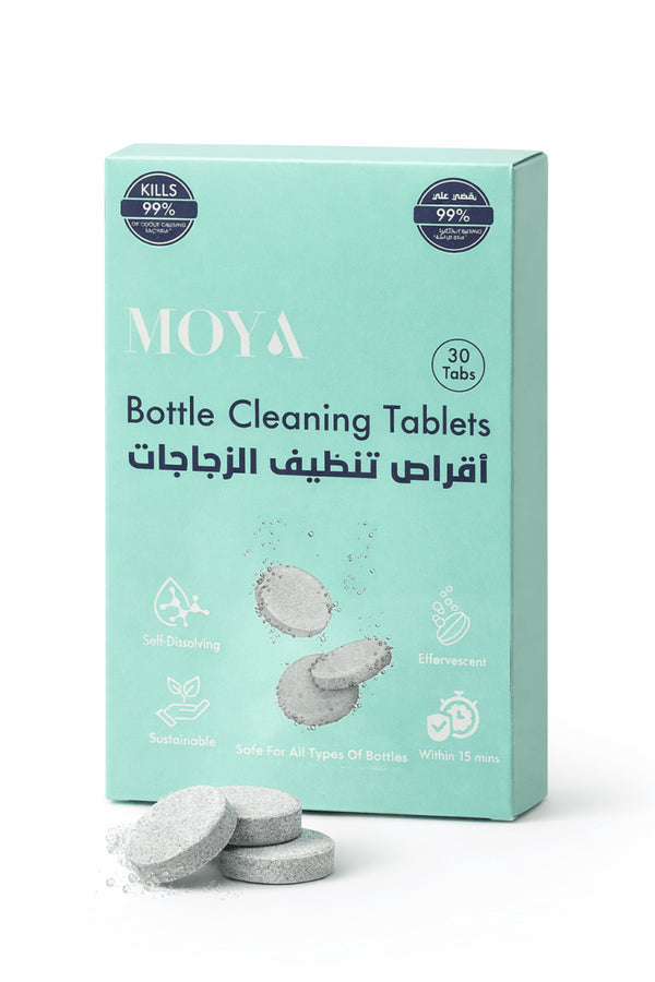Moya Bottle Cleaning Tablets 30 Pack, Effervescent Tablets that Remove Odours from Bottles, Lids, Straws and Mugs