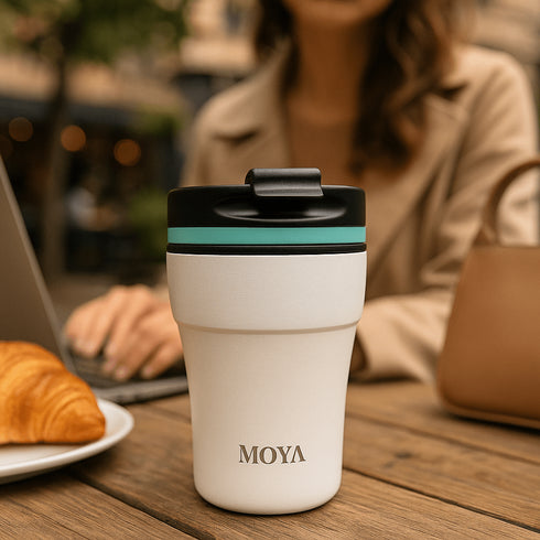 Moya Low Tide 250ml Travel Coffee Mug, Reusable Stainless Steel Coffee Cup with Leak-Proof Lid