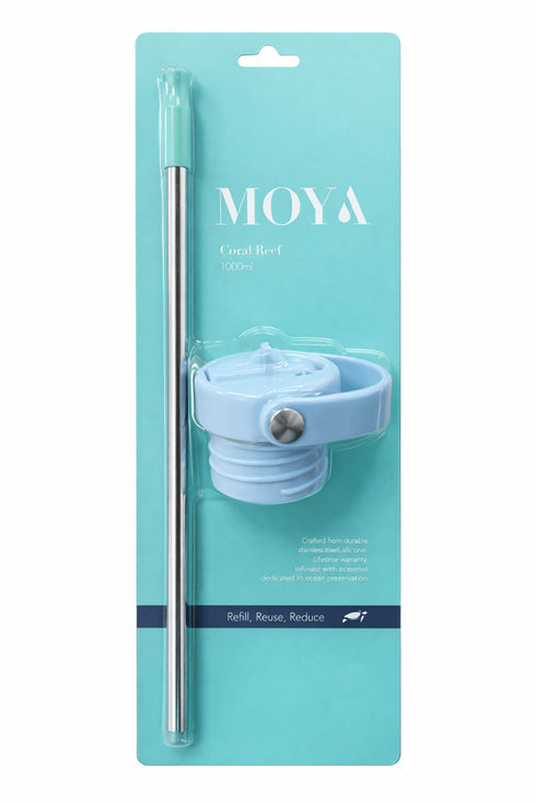 Moya Replacement Straw Lid and Steel Straw, BPA-Free Lid for Seashell, Starfish, Black Sea and Coral Reef Bottles