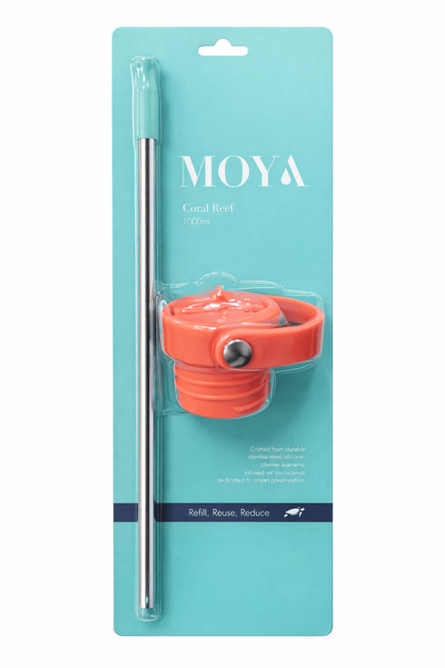 Moya Replacement Straw Lid and Steel Straw, BPA-Free Lid for Seashell, Starfish, Black Sea and Coral Reef Bottles