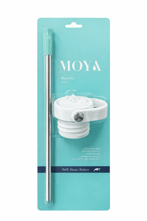 Moya Replacement Straw Lid and Steel Straw, BPA-Free Lid for Seashell, Starfish, Black Sea and Coral Reef Bottles