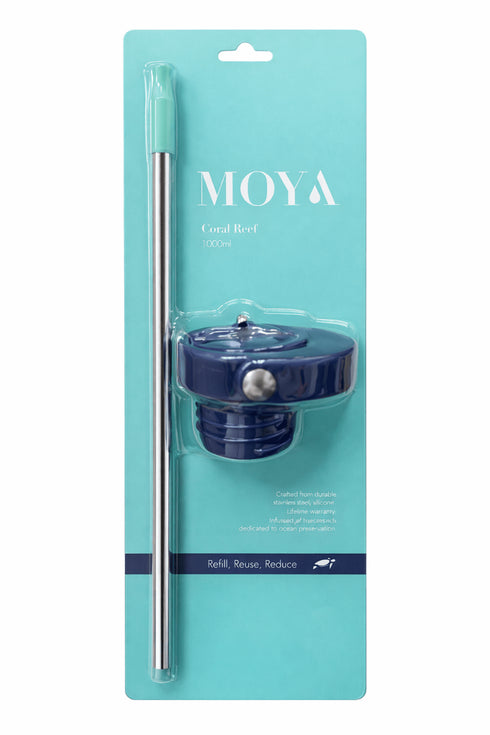 Moya Replacement Straw Lid and Steel Straw, BPA-Free Lid for Seashell, Starfish, Black Sea and Coral Reef Bottles