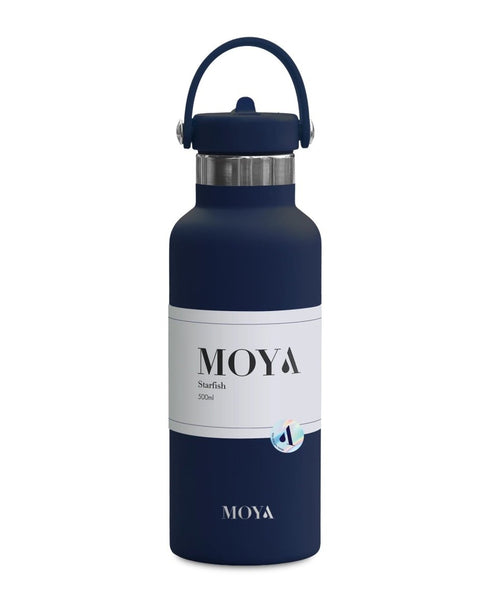 Moya Starfish 500ml Kids Water Bottle, Insulated Recycled Stainless Steel Bottle with Leakproof Straw Lid