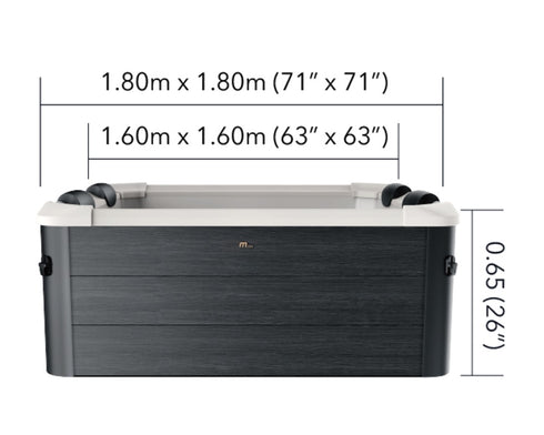 MSpa Oslo Aero Plus square hot tub dimensions, 180 x 180 x 65 cm