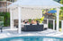 MSpa Oslo Aero Plus square hot tub in use under a garden gazebo beside a pool