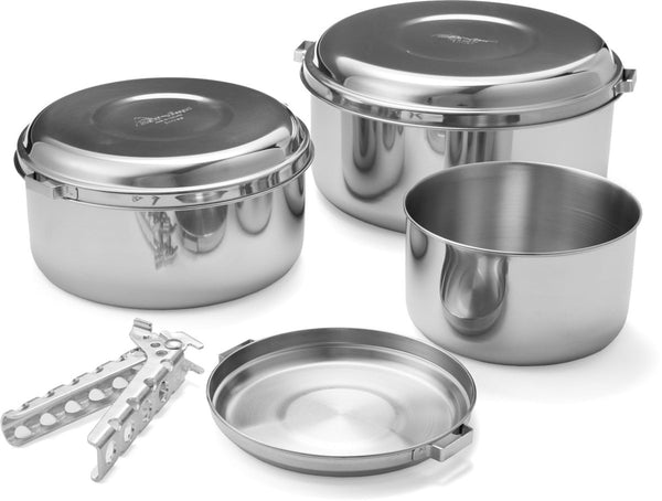 MSR Alpine 4 Pot Set, a complete stainless steel cookware set suitable for groups and extended camping trips.