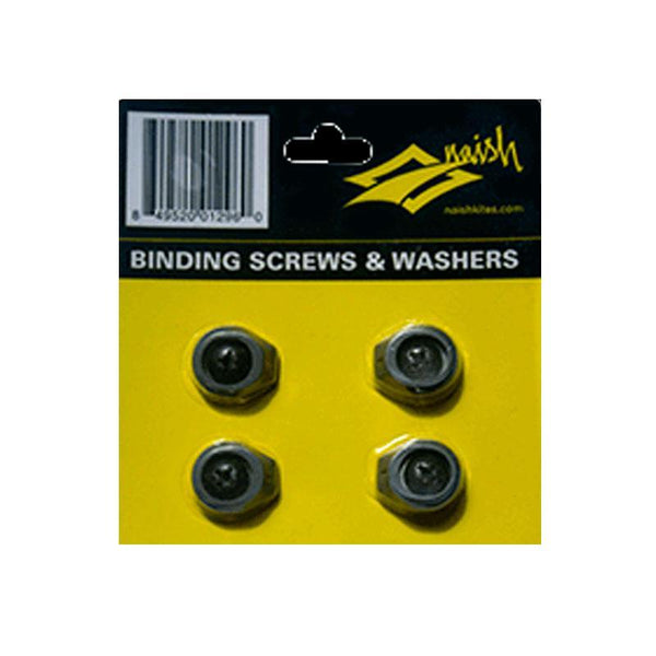 Naish Apex screw and washer set (4 count), replacement metal hardware used for mounting Apex bindings to kiteboards.