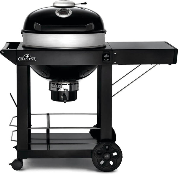 Napoleon PRO Cart Charcoal Kettle Grill, Black, Adjustable Charcoal Bed, Integrated Temperature Control, Suitable for Professional BBQ