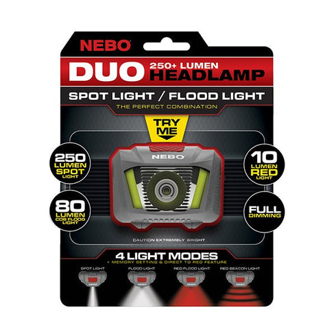 NEBO 250 Lumen Duo Headlamp with Red Mode - Adjustable & Night - Vision - Friendly Headlamp