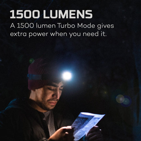 NEBO Einstein 1500 Flex Headlamp, 1500 Lumen Rechargeable Head Torch with Red Light, Runs on 18650 or CR123A