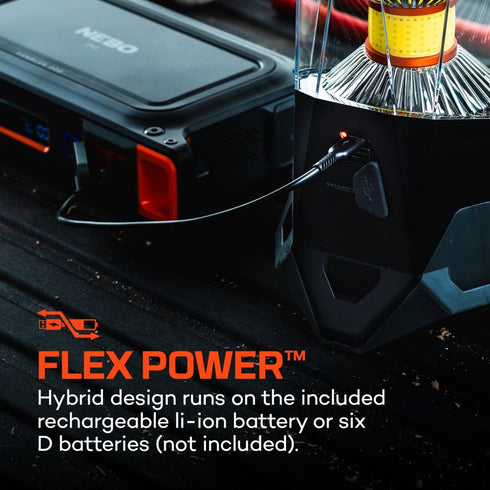 NEBO Galileo 1600 Flex Lantern, 1600 Lumen Rechargeable Camping Lantern and Power Bank, Runs on D Batteries