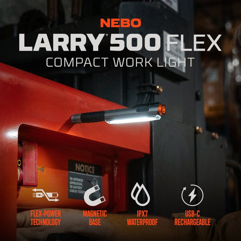 NEBO Lil Larry 500 Flex Work Light, 500 Lumen USB-C Rechargeable COB Pocket Light, IPX7 with Magnetic Base