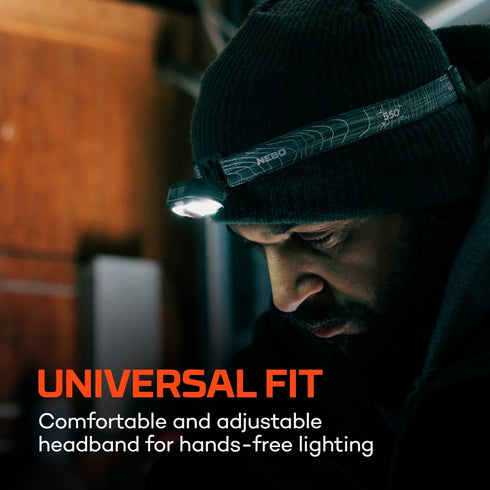 NEBO Mycro 550 Rechargeable Headlamp, 550 Lumen USB-C Spot and COB Flood Head Torch and Cap Light