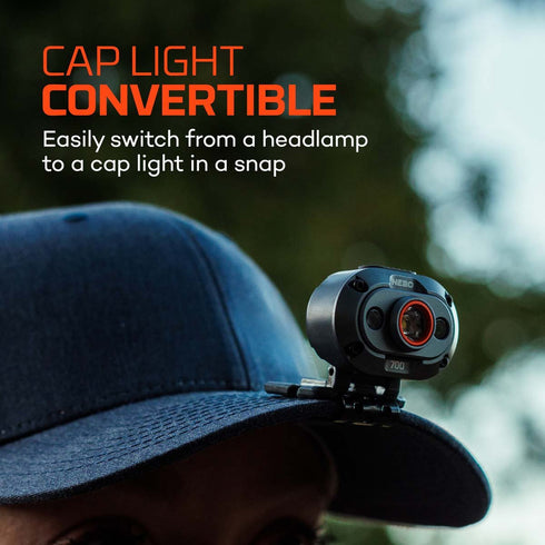 NEBO Mycro 700 Rechargeable Headlamp, 700 Lumen USB-C Head Torch and Cap Light with Red and Green Light
