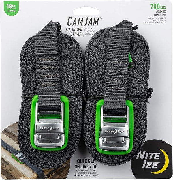 Nite Ize CamJam Tie Down Strap 18ft 2 Pack - Secure and Adjustable Straps