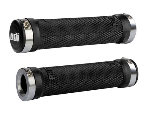 ODI Ruffian Lock-On PWC Grips, 130mm No Flange Black Jet Ski Grips with Silver Lock-Jaw Clamps and Diamond Pattern