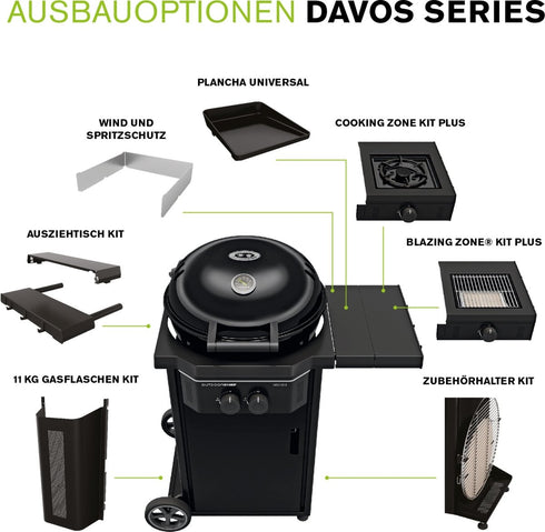 Outdoorchef Davos 570 G Pro Gas Kettle Grill, 54 cm Grill with 2 Ring Burners and Funnel System, 30 mbar LPG