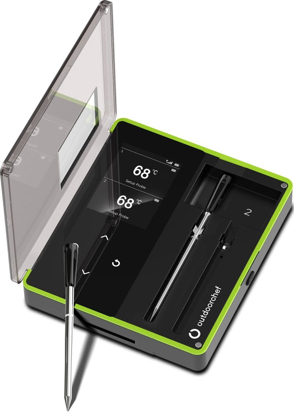 Outdoorchef Easy Check Wireless BBQ Thermometer Dual, 2 Bluetooth Probes with 200 m Range and Dock