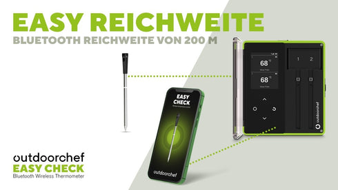 Outdoorchef Easy Check Wireless BBQ Thermometer Dual, 2 Bluetooth Probes with 200 m Range and Dock