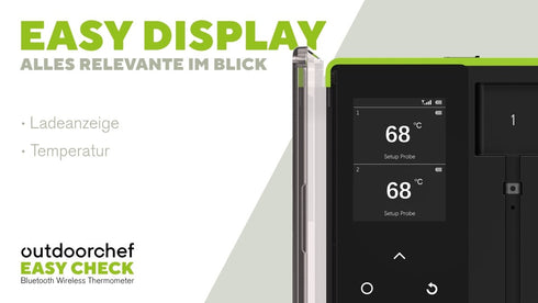 Outdoorchef Easy Check Wireless BBQ Thermometer Dual, 2 Bluetooth Probes with 200 m Range and Dock