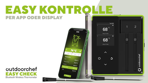 Outdoorchef Easy Check Wireless BBQ Thermometer Dual, 2 Bluetooth Probes with 200 m Range and Dock