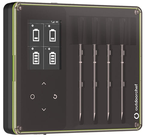 Outdoorchef Easy Check Wireless BBQ Thermometer Quadro, 4 Bluetooth Probes with 200 m Range and Dock