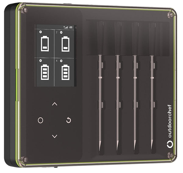 Outdoorchef Easy Check Wireless BBQ Thermometer Quadro, 4 Bluetooth Probes with 200 m Range and Dock
