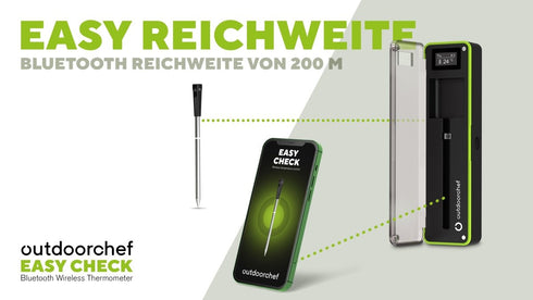 Outdoorchef Easy Check Wireless BBQ Thermometer Single, 1 Bluetooth Probe with 200 m Range and Dock
