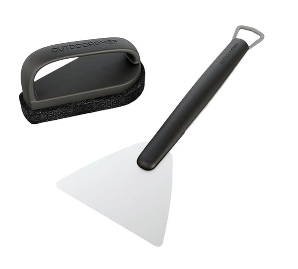 Outdoorchef Plancha Cleaning Set, Stainless Steel Scraper and Cleaning Sponge for Enamelled and Steel Planchas