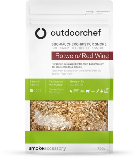 Outdoorchef Smoking Chips Red Wine for Smoke, 750 g Oak Chips from Rioja Wine Barrels for Cold Smoking and Smokers
