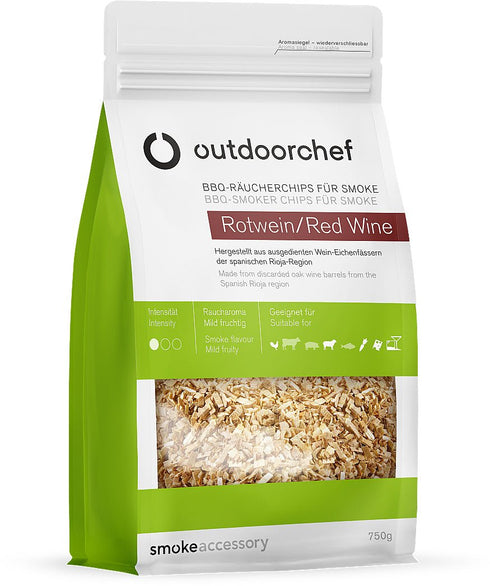 Outdoorchef Smoking Chips Red Wine for Smoke, 750 g Oak Chips from Rioja Wine Barrels for Cold Smoking and Smokers