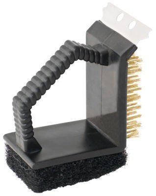 Outwell 3 - in - 1 Grill Cleaner, Scraper and Scrubbing Brush Tool, Ergonomic Handle, Suitable for Gas and Charcoal BBQ Maintenance