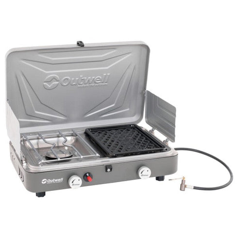 Outwell Jimbu Portable Stove, Gas Burner with Grill Plate, Stainless Steel Construction, Suitable for Outdoor Camping
