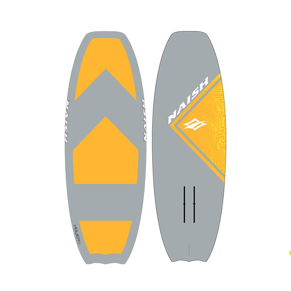Naish Hover 5'6" Soft Top Hybrid, a short, wide board featuring a soft deck, suitable for entry-level foil riding.