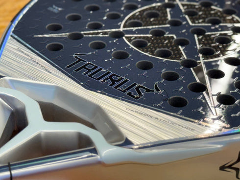 Heroe's Taurus 2026 Padel Racket in navy and silver, close-up detail