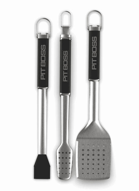 Pit Boss 3-Piece BBQ Set, Stainless Steel Grill Tool Set with Tongs, Spatula and Basting Brush