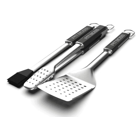 Pit Boss 3-Piece BBQ Set, Stainless Steel Grill Tool Set with Tongs, Spatula and Basting Brush