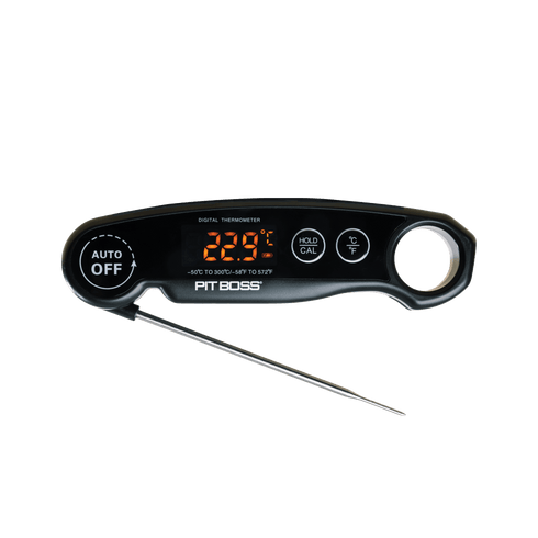 Pit Boss Digital Meat Thermometer, Rechargeable Instant-Read BBQ Thermometer with Folding Probe and LED Display