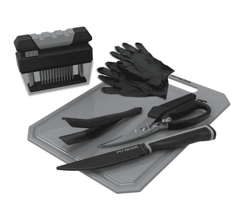 Pit Boss Food Prep Kit, BBQ Prep Set with Trimming Knife, Tenderizer, Rib Tool, Shears and Cutting Board
