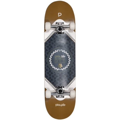 Playlife Heavy Metal Gold Skateboard, 31 x 8 Inch Birch Complete with Cast Aluminium Trucks and ABEC 9 Bearings