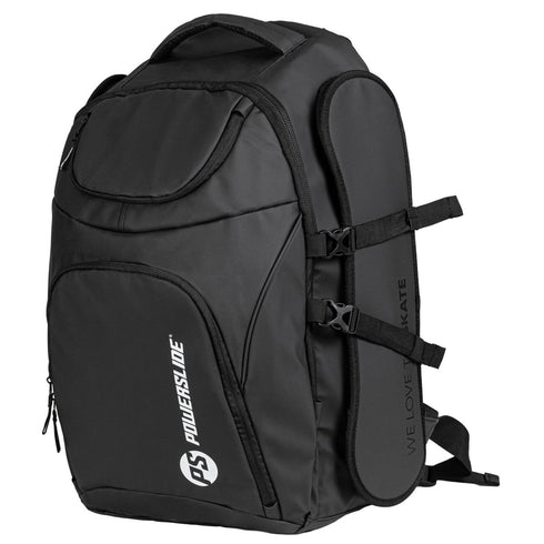 Powerslide Circuit Skate Backpack Black, 38.5 L Inline Skate Bag with Outside Skate Holder and Helmet Compartment