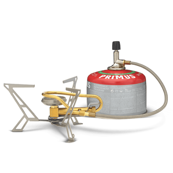 Primus Express Spider Lightweight Stove, a fast-boiling, compact gas stove with remote canister connection for camping.