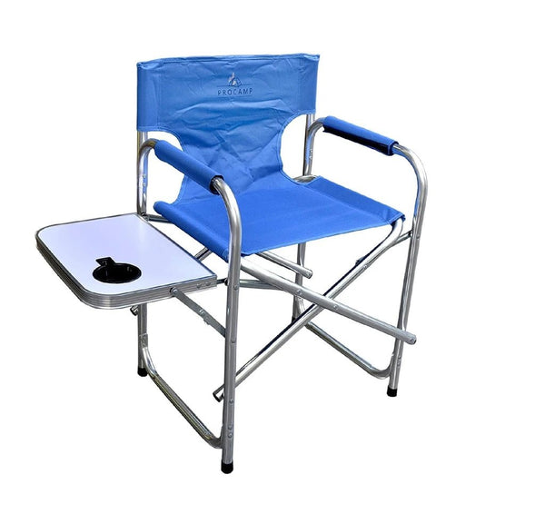 Procamp Aluminum Deck Chair with Side Table, a durable, stylish folding chair featuring a convenient built-in side table.
