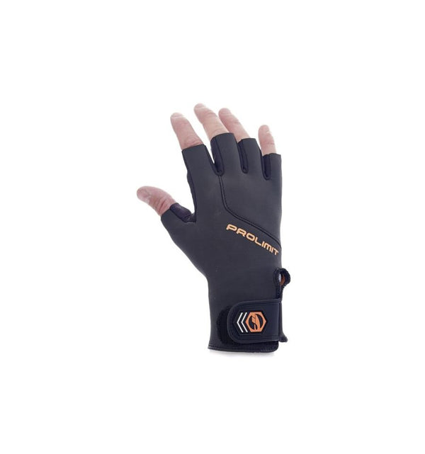 Prolimit short-finger mesh gloves, featuring a breathable back and padded palms, used for enhanced grip during kayaking or SUP paddling.