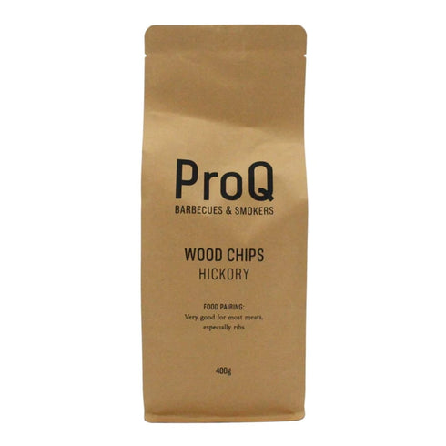 ProQ Smoking Wood Chips Hickory 400 g, Hardwood Chips for Bullet Smokers, Smoker Boxes and Kettle BBQs